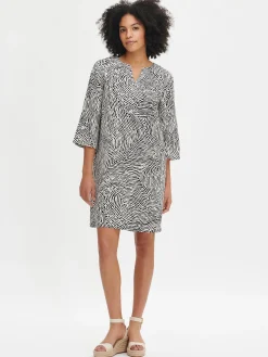 Nanso JÄLKI lyhyt kangasmekko - musta-luonnonvalkoinen* Pellavavaatteet|Mekot