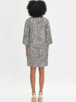 Nanso JÄLKI lyhyt kangasmekko - musta-luonnonvalkoinen* Pellavavaatteet|Mekot