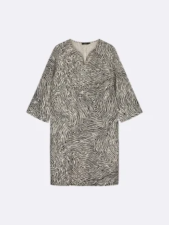 Nanso JÄLKI lyhyt kangasmekko - musta-luonnonvalkoinen* Pellavavaatteet|Mekot