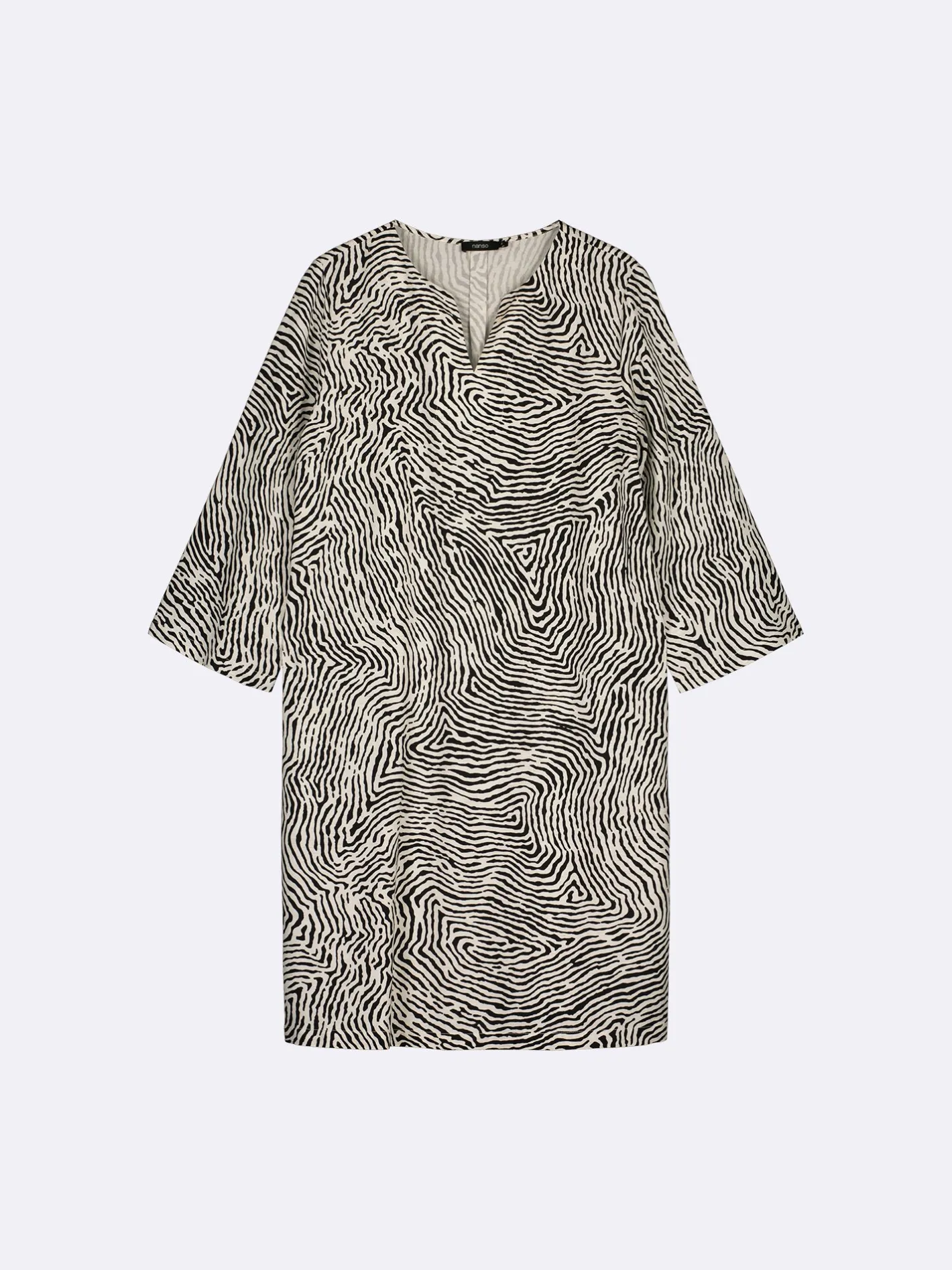 Nanso JÄLKI lyhyt kangasmekko - musta-luonnonvalkoinen* Pellavavaatteet|Mekot