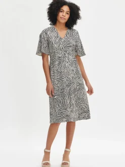 Nanso JÄLKI midi kangasmekko - musta-luonnonvalkoinen* Pellavavaatteet|Mekot