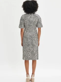 Nanso JÄLKI midi kangasmekko - musta-luonnonvalkoinen* Pellavavaatteet|Mekot