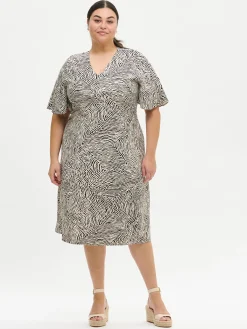 Nanso JÄLKI midi kangasmekko - musta-luonnonvalkoinen* Pellavavaatteet|Mekot