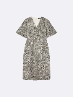 Nanso JÄLKI midi kangasmekko - musta-luonnonvalkoinen* Pellavavaatteet|Mekot