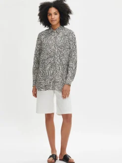 Nanso JÄLKI paitapusero - musta-luonnonvalkoinen* Pellavavaatteet|Paidat Ja Tunikat